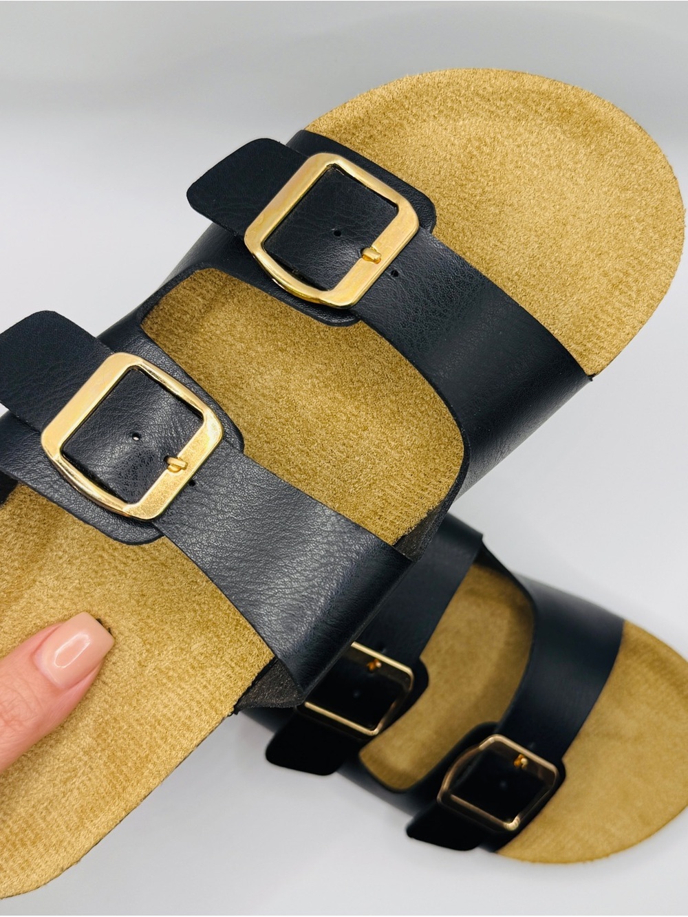 NWT Classic Double Buckle Black Cork Footbed Sandals - Size 6 - Picture 4 of 8